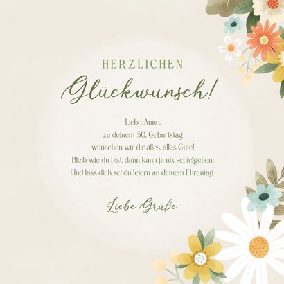 Geburtstagskarte 50. Geburtstag bunte Blumen 3