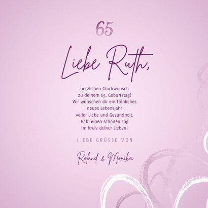 Geburtstagskarte 65. Geburtstag lila Ornamente 3