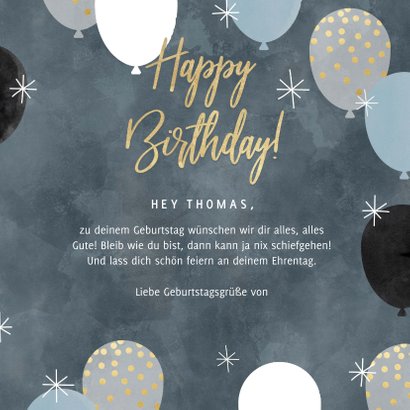Geburtstagskarte blaue Ballons 'Happy Birthday' 3
