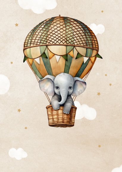 Geburtstagskarte Elefant im Heißluftballon 2