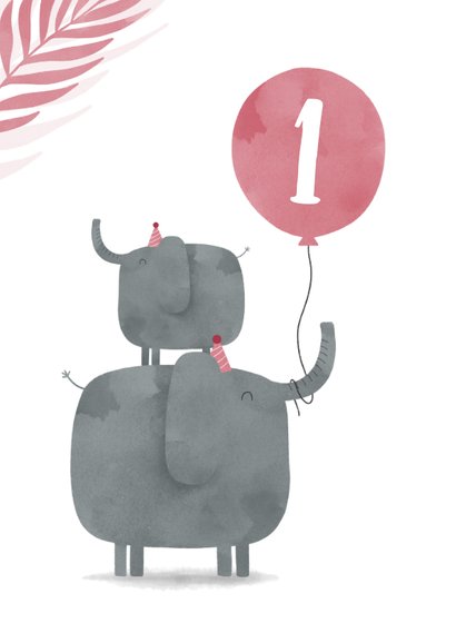 Geburtstagskarte Elefanten mit rosa Luftballon 2