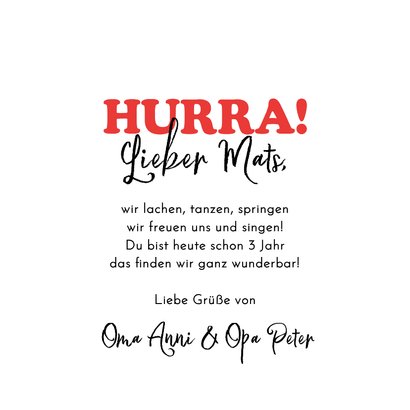 Geburtstagskarte Feuerwehrauto 'Hipp hipp Hurra' 3 Jahre 3