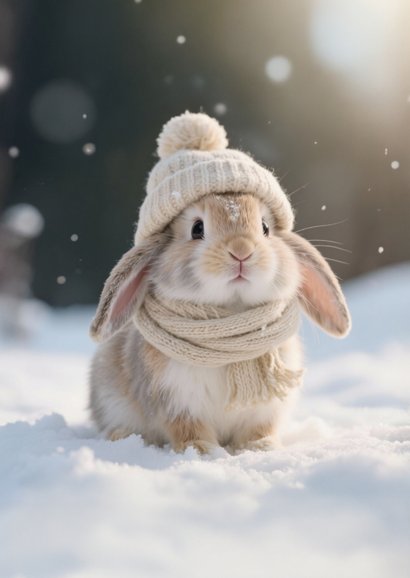 Geburtstagskarte 'Hoppy Birthday' Winter Schnee Kaninchen 2