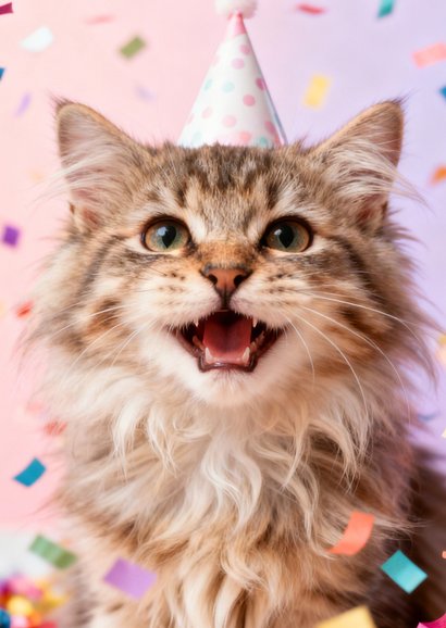 Geburtstagskarte Katze Partyhut 'purr-fect Birthday' 2
