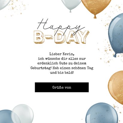 Geburtstagskarte Luftballons blau & gold 3