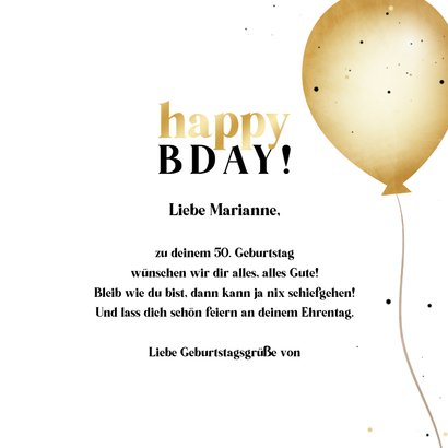 Geburtstagskarte Luftballons Goldlook 'BDay' 3
