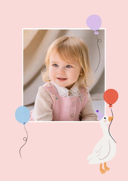 Geburtstagskarte rosa Gänse mit Luftballons & Foto 2