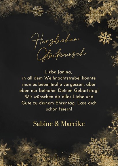 Geburtstagskarte Schneeflocken Gold auf Schwarz 3