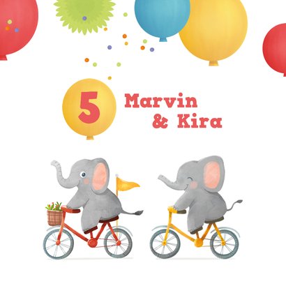 Geburtstagskarte Zwilling Elefanten auf Fahrrad 2