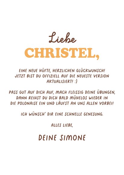 Genesungskarte Neue Hüfte Frau 3