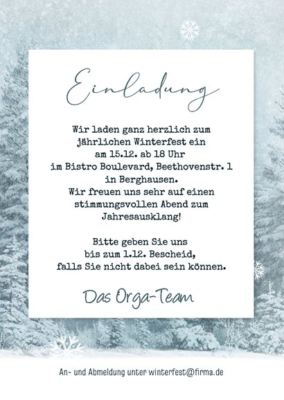Geschäftliche Einladung 'Winterfest' Foto & Winterwald 3