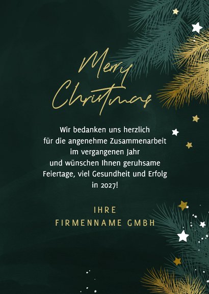 Geschäftliche Weihnachtskarte goldene Sterne Jahreszahl 3