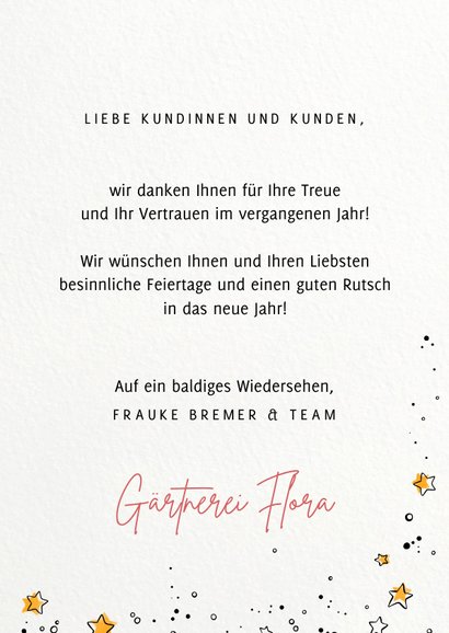 Geschäftliche Weihnachtskarte mit 'Gärtnerei' Icons  3