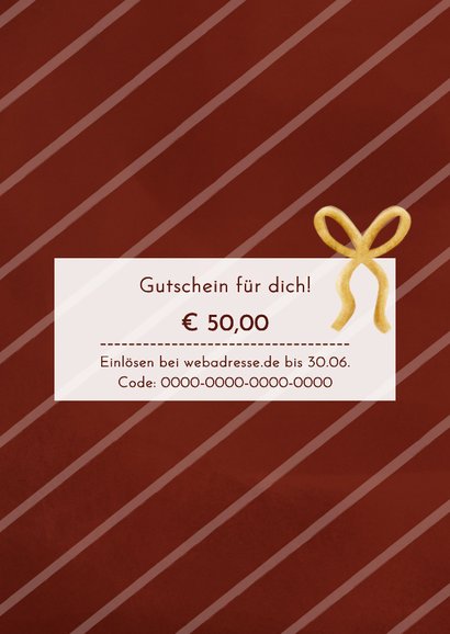 Geschenkgutschein Weihnachten dunkelrot mit Goldschleife 2