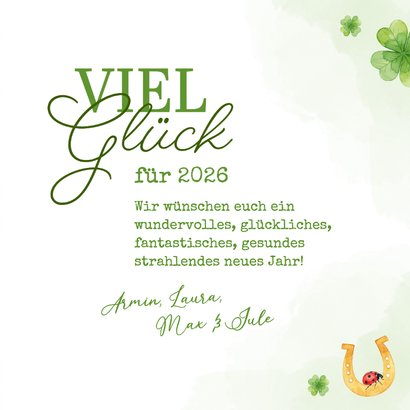 Glücksbringerkarte Neujahr Hufeisen & Klee 3