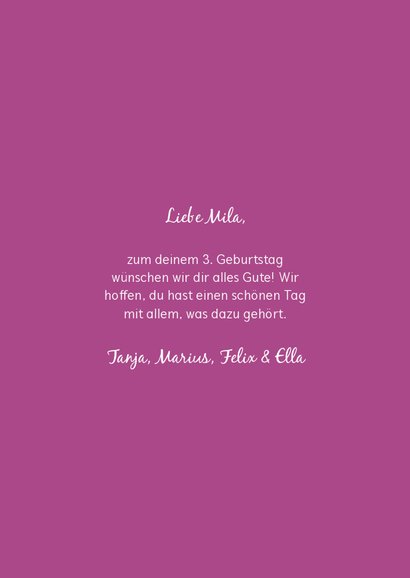 Glückwunsch 3. Geburtstag pink 'Young, wild & THREE' 3