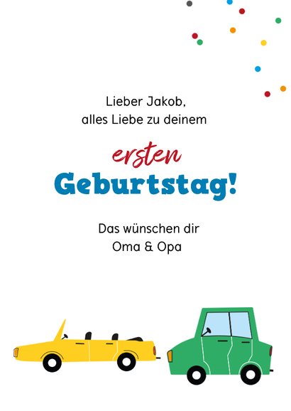 Glückwunschkarte 1. Geburtstag Autos Straße 3