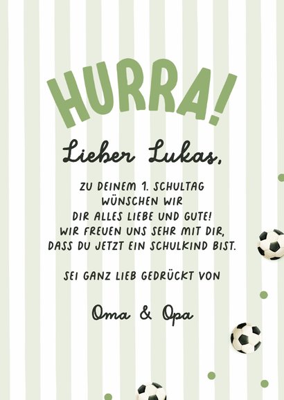 Glückwunschkarte 1. Schultag Fußball-Rucksack 3