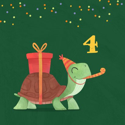 Glückwunschkarte 4. Geburtstag Schildkröte auf Rollschuhen 2