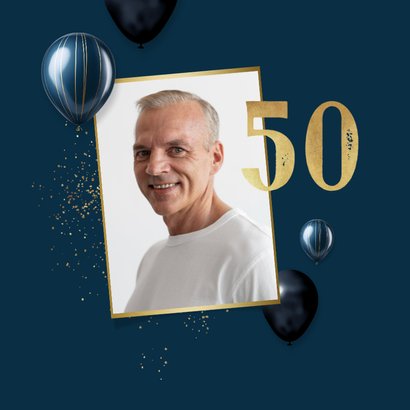 Glückwunschkarte 50. Geburtstag Fotocollage in Blau 2