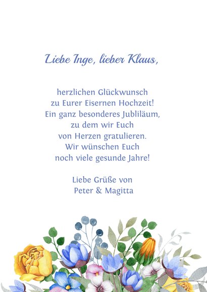 Glückwunschkarte 65. Hochzeitstag klassische Blumen 3