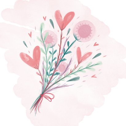 Glückwunschkarte 'Bestanden' Blumenstrauß mit Herzen 2