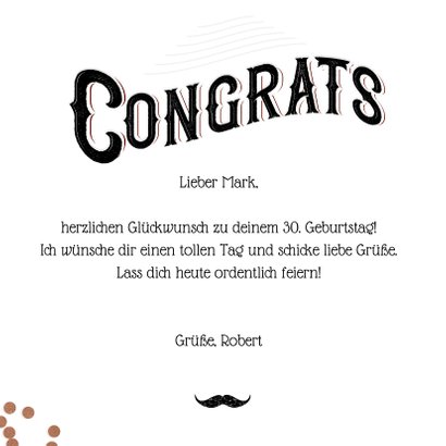 Glückwunschkarte 'Congrats Mate' Mustache & Konfetti 3