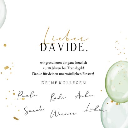 Glückwunschkarte Dienstjubiläum Foto & Luftballons 3