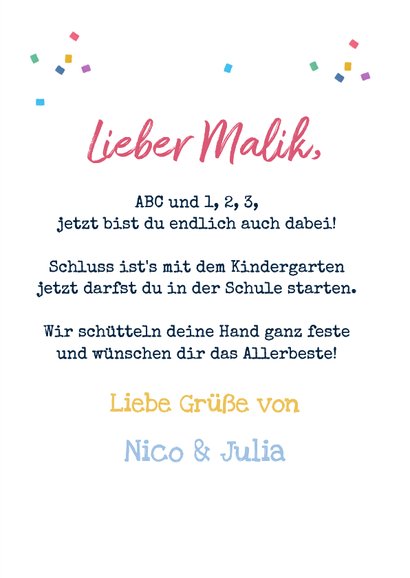 Glückwunschkarte Einschulung Dino in Schultüte 3