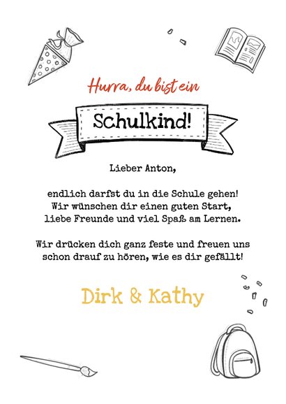 Glückwunschkarte Einschulung Gelber Bleistift 3