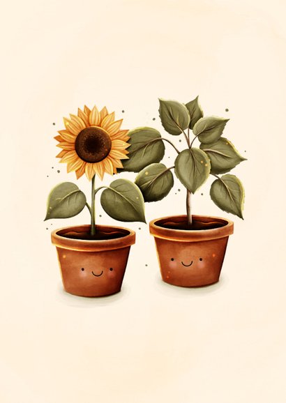 Glückwunschkarte Einzug Sonnenblume Topfpflanze 2