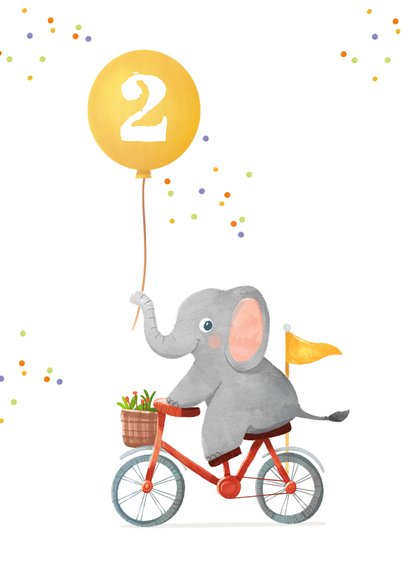 Glückwunschkarte Elefant auf Fahrrad 2 Jahre Luftballon 2