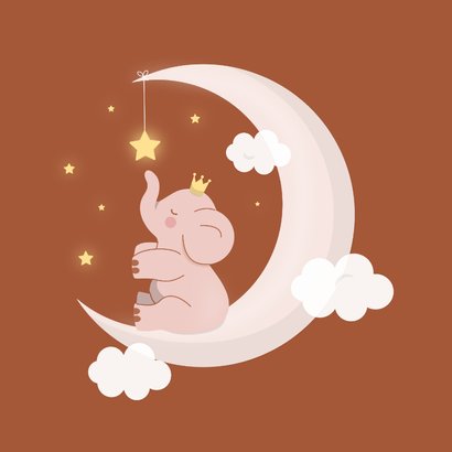 Glückwunschkarte Elefant auf rosa Mond 2