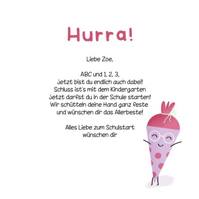 Glückwunschkarte Erstklässler lila Schultüte 3