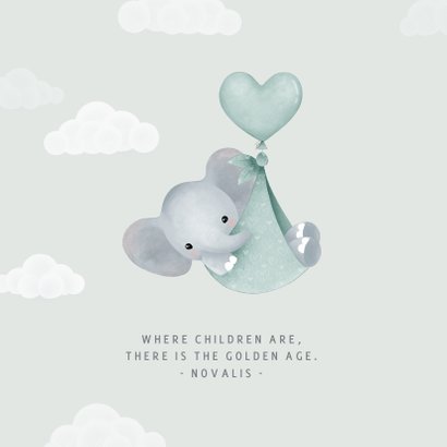 Glückwunschkarte Geburt blau Elefant mit Luftballon 2