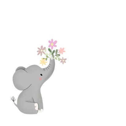 Glückwunschkarte Geburt Elefant mit Blumen 2