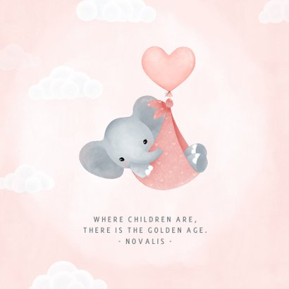 Glückwunschkarte Geburt rosa Elefant mit Luftballon 2
