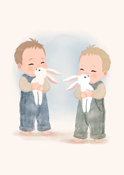 Glückwunschkarte Geburt Zwilling mit Stofftieren 2