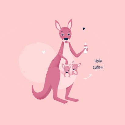 Glückwunschkarte Geburt Zwilling rosa Känguruhs 2