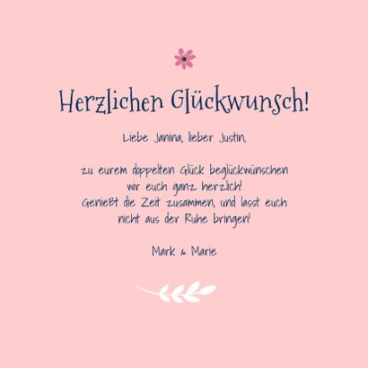 Glückwunschkarte Geburt Zwilling rosa Send a Smile