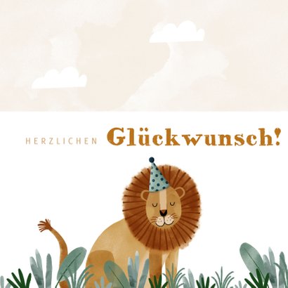 Glückwunschkarte Geburtstag mit Löwe und Pflanzen 2