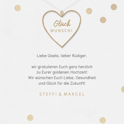 Glückwunschkarte Goldene Hochzeit Goldherz 3