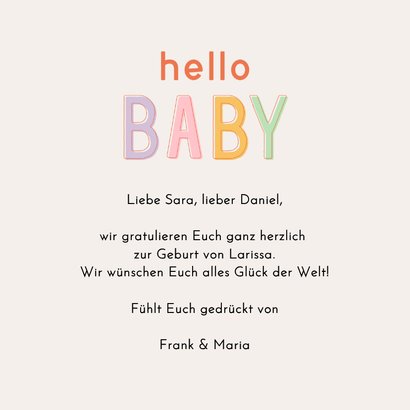 Glückwunschkarte 'Hello Baby' Konfetti Geburt 3