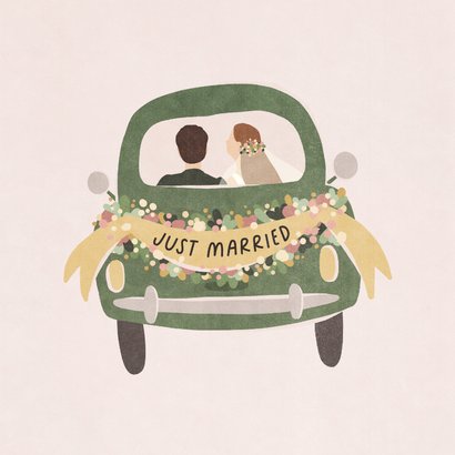 Glückwunschkarte Hochzeit Brautpaar im Auto 2