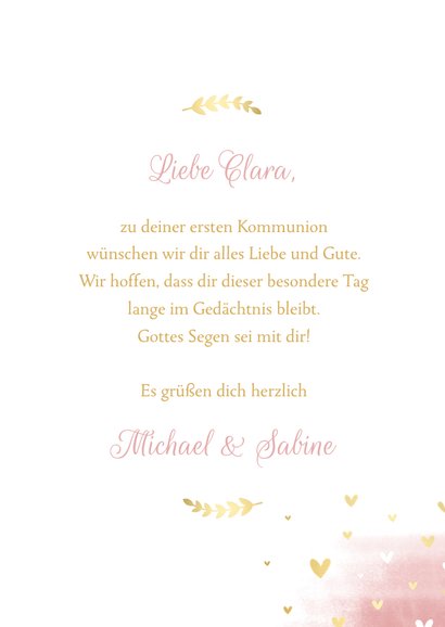 Glückwunschkarte Kommunion Taube rosa Aquarell 3