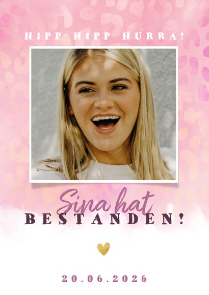 Glückwunschkarte rosa mit Foto und Tierprint 2