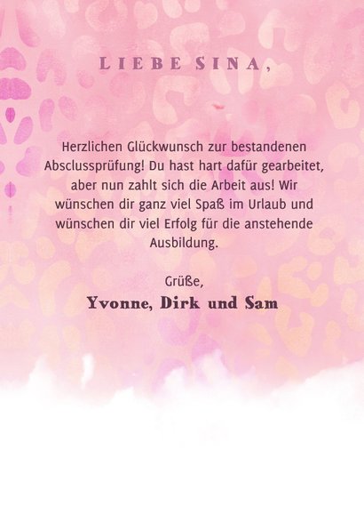 Glückwunschkarte rosa mit Foto und Tierprint 3