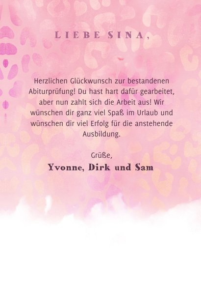 Glückwunschkarte rosa mit Foto und Tierprint 3