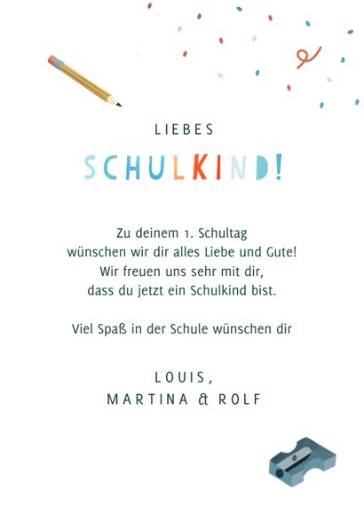 Glückwunschkarte Schulanfang blaue Eule mit Schultüte 3