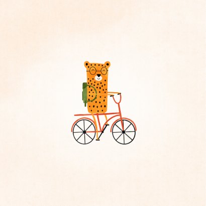 Glückwunschkarte Schulkind Leopard auf Fahrrad 2